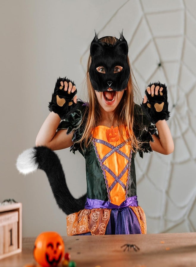 XEPST Furry Fox Wolf Cosplay Set with Mask Tail Paw Gloves, Animal Cosplay Costume Kit for Anime Fancy Dress Accessories Halloween Christmas Dress Up Carnival Role Play Party Supplies, Black - Image 5